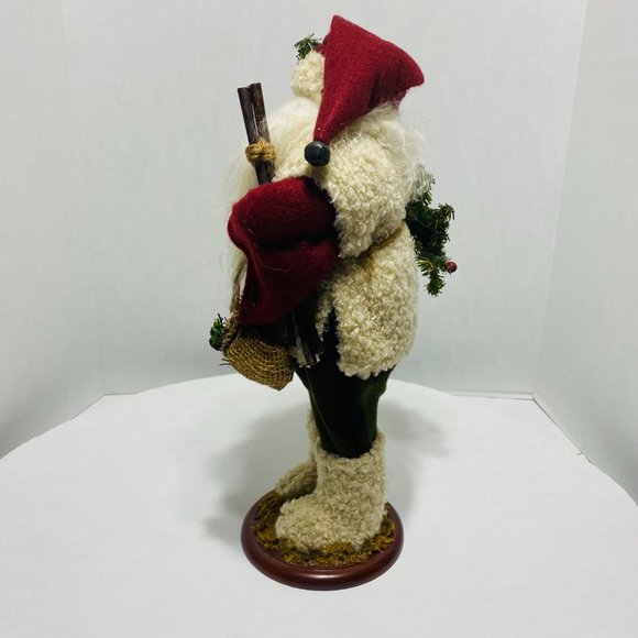 Old World Santa Christmas Tree Birdhouse Red Green Fur Trim Santa Wood Base 17" - Picture 10 of 16